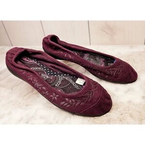 Terrasoles Womens Sz 10 Purple Faux Suede Floral Ballet Flat Shoe‎ Fairycore